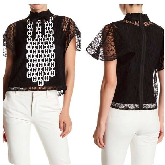 Gracia Tops - Gracia Embroidered Sheer Mesh Blouse S